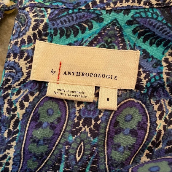 Anthropologie Lissa Romper Ballon Sleeve Blue Motif Paisley Size Small - Picture 2 of 10